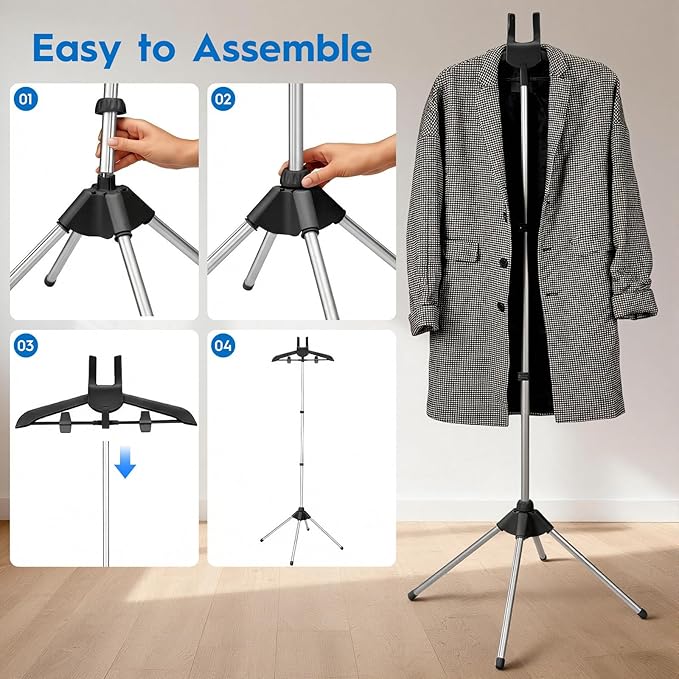 Steamer Stand for Clothes with Ironing Gloves & Carrying Bag Portable Adjustable Garment Steamer Stand Handheld Steamer Hanger Rack for Travel Home, Black