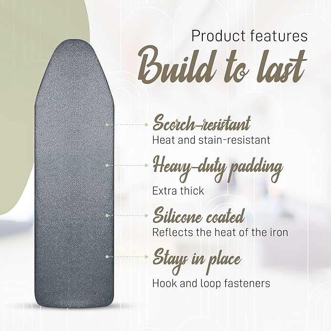 Full Size Ironing Board Cover and Pad 15x54 w/ Silicone Mat | Polyester Cotton Mesh Large Ironing Board Cover and Pad | Ironing Board Covers with Padding Standard Size | Iron Board Cover With Padding