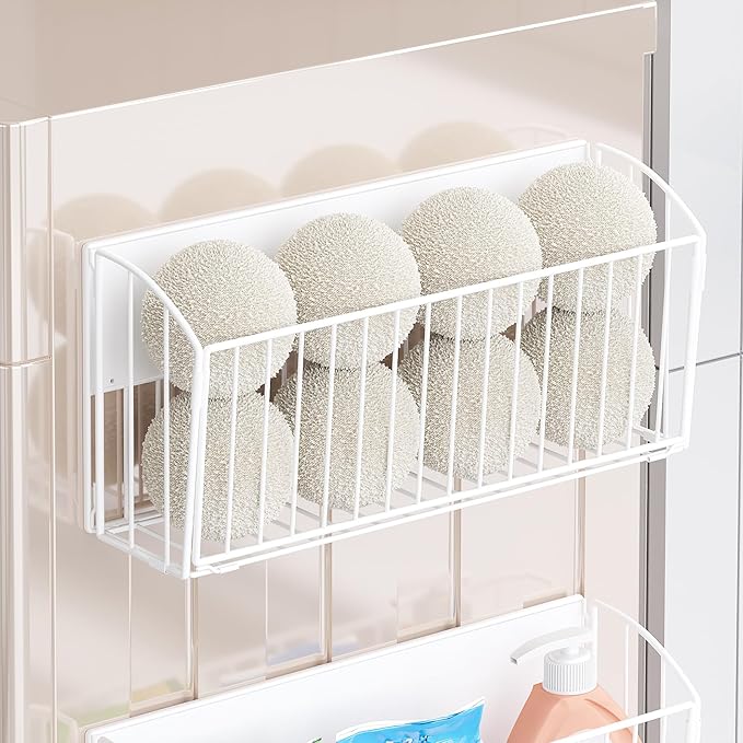 Magnetic Wool Dryer Ball Holder, Magnetic Basket for Laundry Detergent, Magnetic Shelves for Side of Washer Dryer Refrigerator, Laundry Room Organization and Storage (White, L14.96'', W4.41'', H7.2'')
