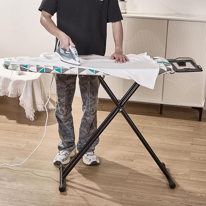 Ironing Board 13x43 Extra Thick Heavy Duty Padded Cover，Full Size Ironing Board with Iron，Height Adjustable up to 36"，Anti-Skid Feet，Extra Wide Ironing Area