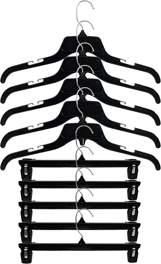 HangOn Shirt & Pants Hangers Combo Set Recycled Plastic, Black, 17 Inch & 12 Inch, 15 Each 30 Total