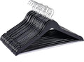 JS Hanger Wooden Coat Hangers, 20 Pack High Grade Wood Suit Hangers with Non Slip Pant Bar - Extra Smooth and Splinter Free Black Finish