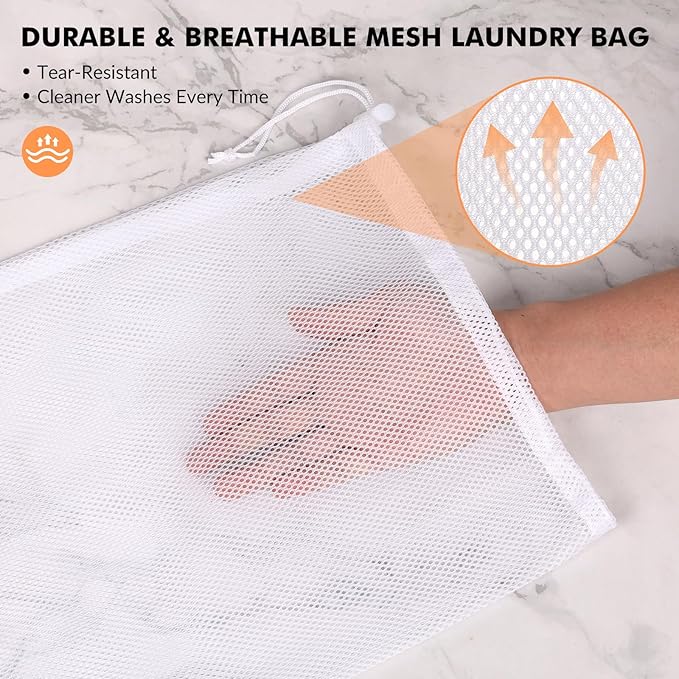 2 Pack Mesh Laundry Bags - Large & Small Heavy Duty Mesh Laundry Bag with Drawstring, Wash Bags for Travel, College, Dorms, Sports, Family, White