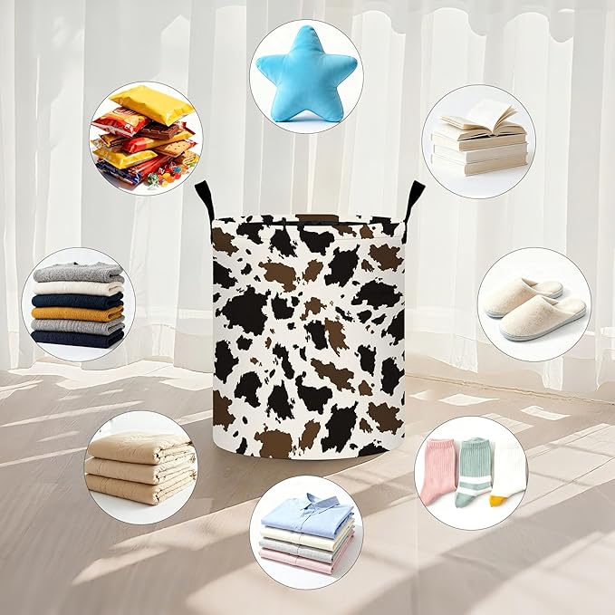 Cow Camo Laundry Basket Storage Bin Foldable Laundry Hamper Clothes Storage Bucket Organizer 19.6x15.7 Inch For Laundry Room/Bedroom/Bathroom