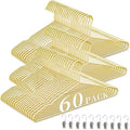 60Pack Gold Hangers + 10 Clothes Pins, Premium Glossy Gold Strong Metal Hangers, Upgraded Thickened Reinforced 50lbs Weight Capacity, Suitable for Heavy Coats, Jackets, Shirts, Dresses