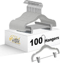 100 Quality Kids Plastic Non Velvet Non-Flocked Thin Compact Skirt Pant Coat Hangers with Metal Clips for Skirts Pants Blouses 360° Swivel Hook, Jacket, Shirt, Pants, Suit Hangers (Gray, 100)