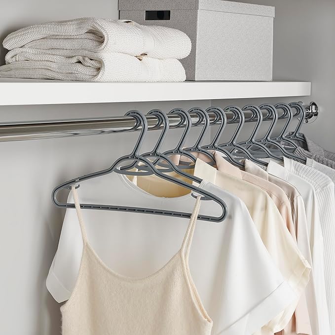 Set of 10 Slim Clothes Hanger by Neatfreak! - Space Saving Hangers For Clothes, Pants, Lingerie and Accessories - Robust Grey Plastic Hangers With Hooks and Pants Bar - 10 Pack
