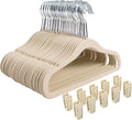 Finnhomy Non-Slip Clothes Hanger for Baby and Kids 30-Pack Velvet Hangers with 10 Finger Clips,Beige