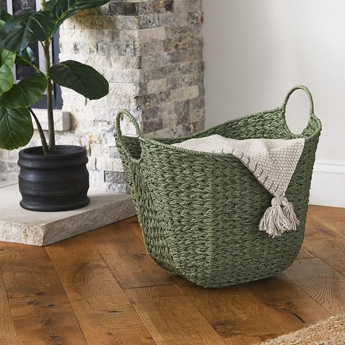Household Essentials Natural Woven Wicker Storage Basket with Handles