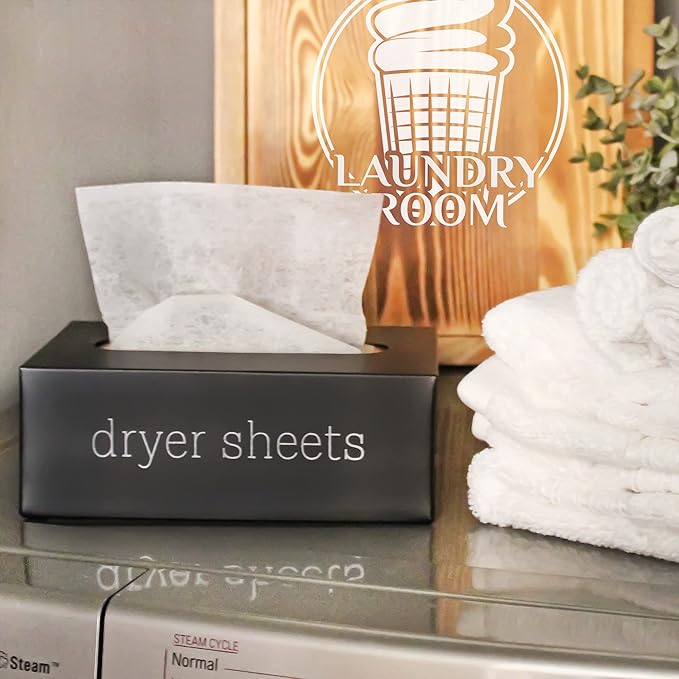 AuldHome Design Farmhouse Dryer Sheet Dispenser (Black); Countertop Enamelware Fabric Softener Sheet Holder for Laundry Room