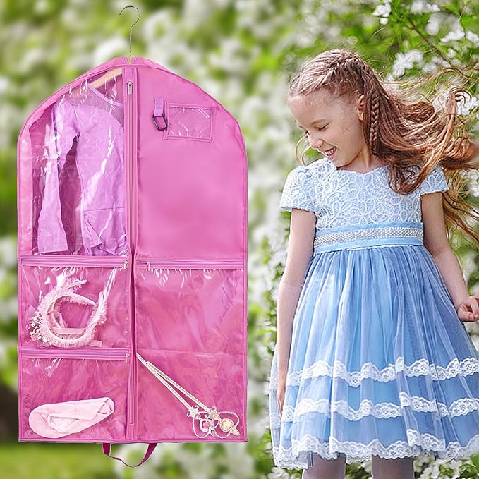 2 Pack Garment Bags for Travel Storage,Dance Costumes Bag,Garment Bag for Dancers,Kids Girls Garment Bags for Hanging Clothes,40Inch Pink Dance Recital Cheer Uniform Dance Bags
