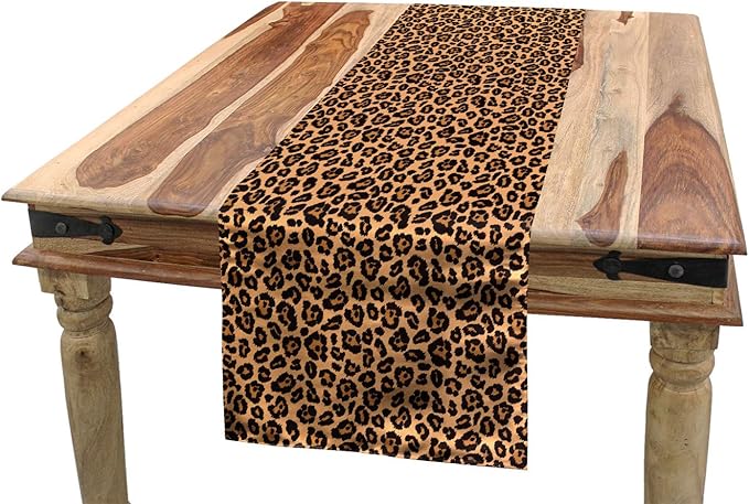 Ambesonne Peach Color Leopard Print Table Runner, Orange Color Leopard Pattern Illustration Exotic Pattern, Dining Room Kitchen Rectangular Runner, 16" X 72", Orange and Black