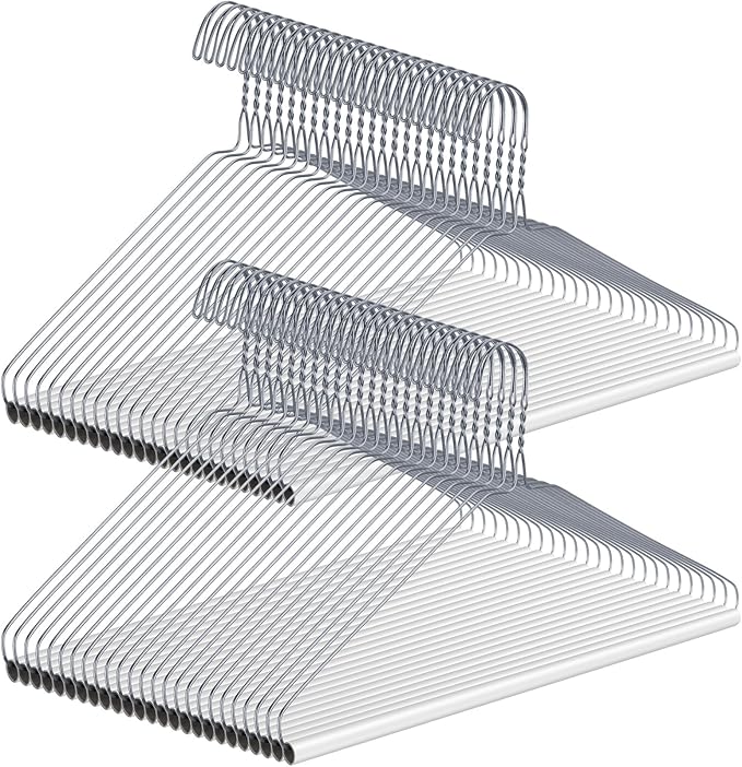 50 Pcs Dry Cleaner Hangers with Tubes - 16" Wire Hangers Bulk for Pants Caped Suit & Strut Home or Dry Cleaners (Silver)