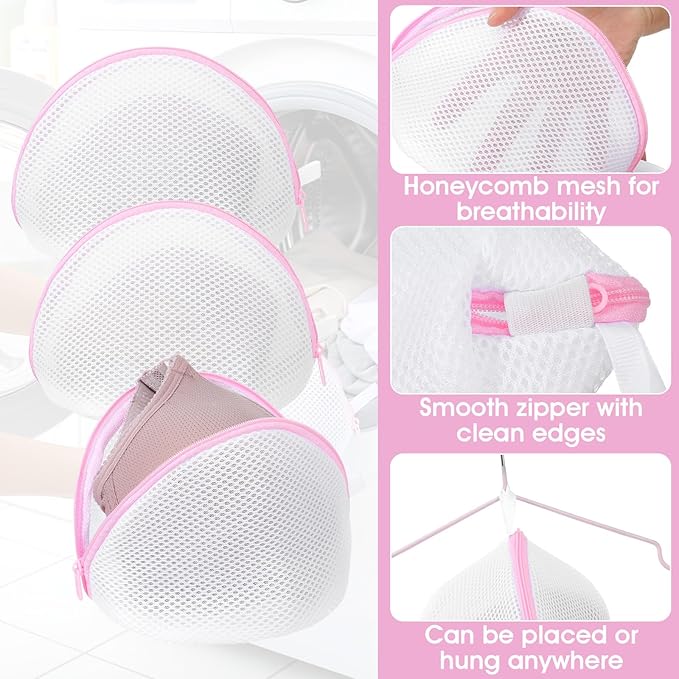 3Pcs Bra Washing Bag for Laundry, Mesh Bra Laundry Bag for Washing Machine Lingerie Washer Protector with Zipper for Underwear and Delicates