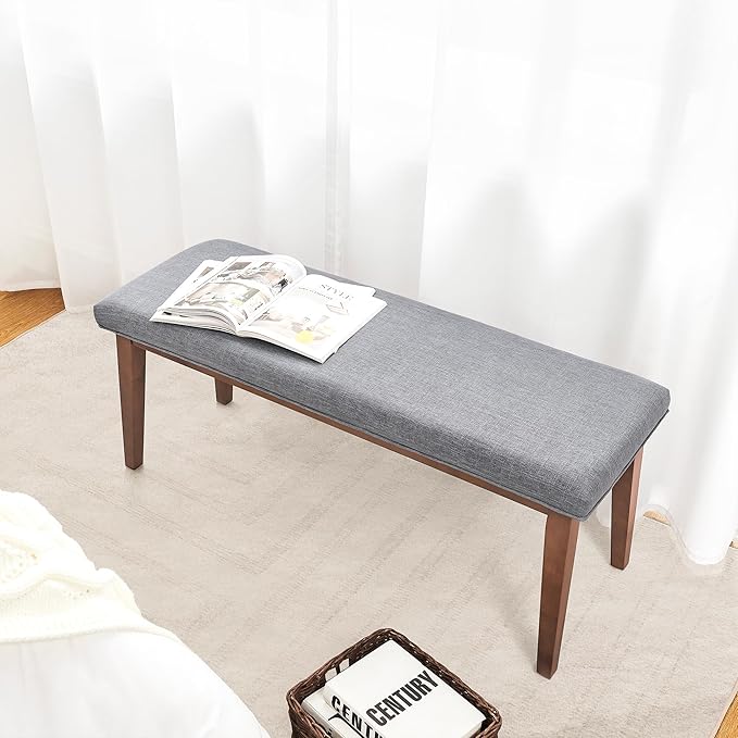 Upholstered Bench for Bedroom End of Bed,42.5-inch Entryway Bench for Living Room,Dining Bench with Padded Seat and Solid Wood Leg for Kitchen Bedroom,Indoor and Hallway (Bench, Grey)