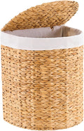 Half Round Wicker Laundry Hamper with Lid and 2 Removable Liner Bags, Handwoven Natural Water Hyacinth Laundry Basket for Dirty Clothes, Natural