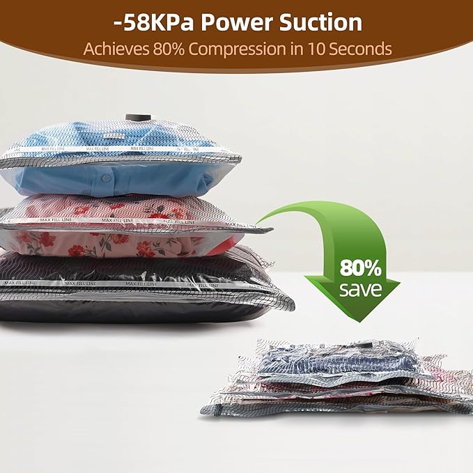 18 Pack Travel Vacuum Bags for Clothing,Compression Seal Packing Cubes for Luggage Suitcase Backpack,Carry-on Size Space Saver Storage Bags 80% Space Saver for travel,outdoor and home use.