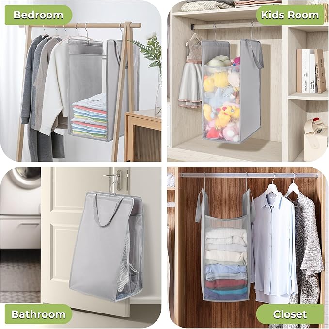 FENTEC Fentec Hanging Laundry Hamper, Hanging Laundry Basket, Slim Laundry Hamper Bag with Handles, Portable Hanging Closet Hamper, Mesh Heavy Duty Hanging Laundry Bag (Grey,1 Pack)