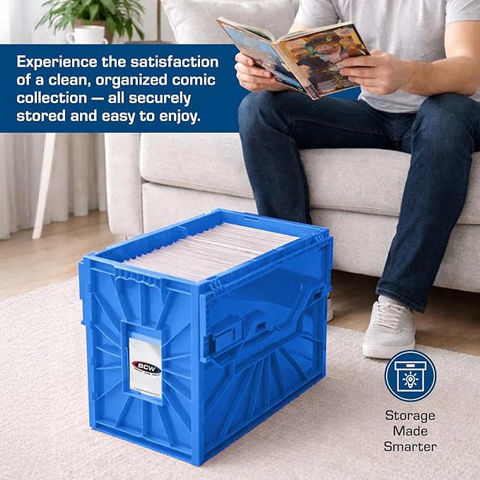 BCW Short Comic Book Bin | Holds 150 Comics | Stackable Plastic Storage | Acid-Free Organizer | Blue, 5 Pack