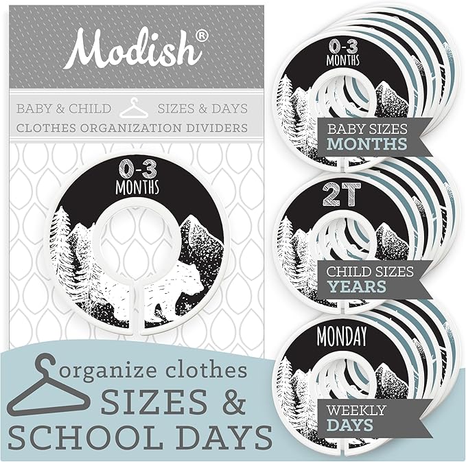 Baby Clothes Closet Organization, Hanging Size Dividers: Months & Years Sets, Girl Boy Neutral Black Teal Woodland Animal Outdoor Mountain Forest Safari Explorer Nursery Décor, Useful Baby Gift