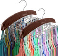 2Pcs Tank Top Hanger,Wood Bra Hanger with 24 Foldable Metal Hooks,360° Rotating Tank Hook,Tie Racks for Men Closet,Space Saving Closet Organizer for Tank Top Bra Tie Belt Scarf Camisole,Coffee