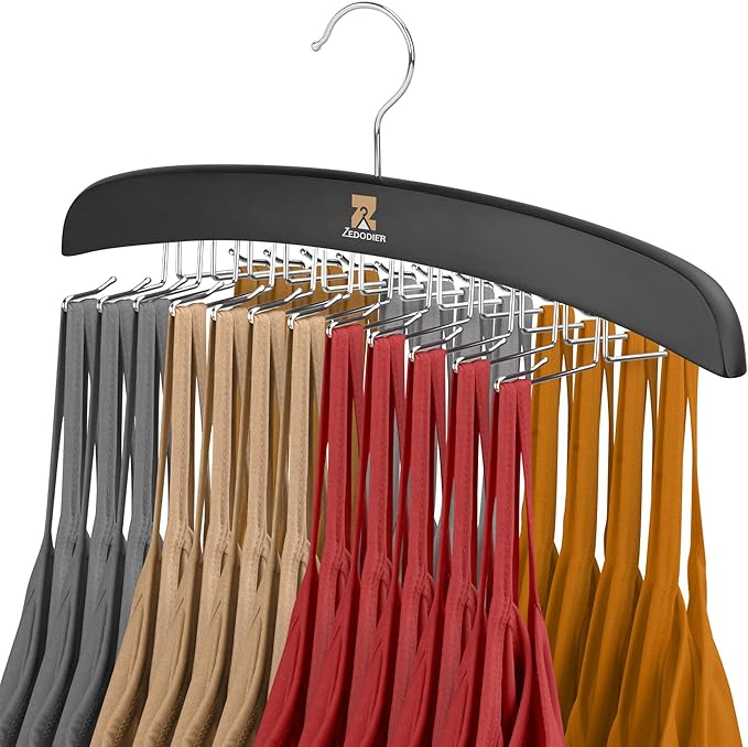 ZEDODIER Tank Top Hangers, Bra Organizer for Closet, 24 Storage Capacity, Non-Slip Hanging Tie Holder Closet Organizer and Storage for Camisoles Tank Tops Bras Ties Swimsuits Strappy Dress, Black