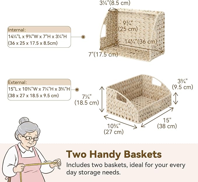 GRANNY SAYS Wicker Storage Baskets for Shelves, Large Wicker Basket with Handles, Trapezoid Woven Baskets for Storage, Decorative Basket for Home Decor, Butter Milk