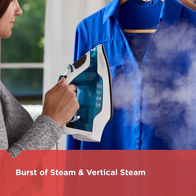 BLACK+DECKER Easy Steam Compact Iron, IR06V, Dual Position Cord, TrueGlide Non-Stick Soleplate, Vertical Steam, SmartSteam