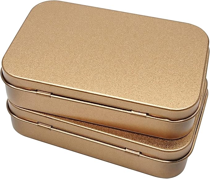 6 Pcs Metal Hinged Tin Box Container Mini Portable Small Storage Container Kit with Lid for Home Storage 3.7 x 2.3 x 0.8 Inch, Gold