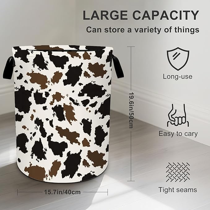 Cow Camo Laundry Basket Storage Bin Foldable Laundry Hamper Clothes Storage Bucket Organizer 19.6x15.7 Inch For Laundry Room/Bedroom/Bathroom