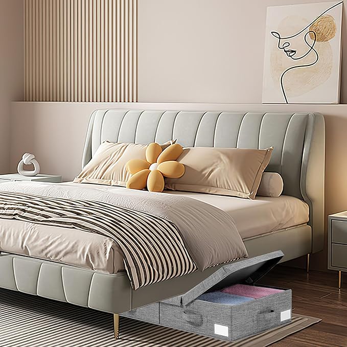 Modern Grey Under Bed Storage Boxes, 2 Pack, 33.1 x 16.1 x 6 Inch, Large Capacity, Durable, Collapsible, Water Resistant