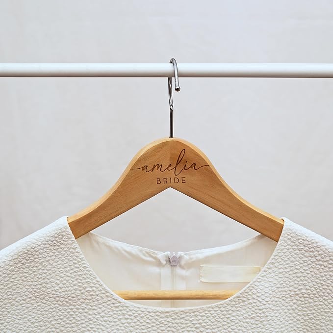 Set of 5, Personalized Bridesmaid Hanger, Wedding Hangers Custom w/Name & Title - Natural Wood - 2 Color Options, Bridal Dress Hanger