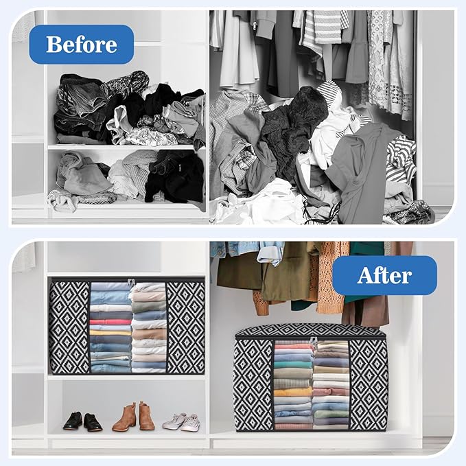 Direct 100L, 6 Pack, Storage Containers, Large Clothes Storage Bins Foldable Organization and Storage Bags with Reinforced Handle, Clear Window for Bedding, Blankets, Clothing, Black