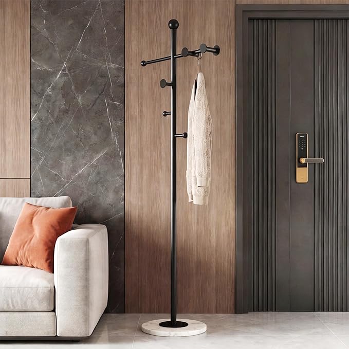 68.9 Inch tall Modern Coat Rack,Black coat tree freestanding heavy duty,Heavy-Duty Metal Coat Rack Stand with Sturdy Marble Base for Entryway,Hallway,Bedroom,Holds Coats Hats Bags Scarves