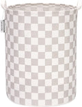 Sea Team 19.7 Inches Large Sized Waterproof Coating Ramie Cotton Fabric Folding Laundry Hamper Bucket Cylindric Burlap Canvas Storage Basket with Stylish Grid Grey Design
