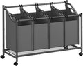 SONGMICS Rolling Laundry Sorter Basket with 4 Removable Bags, Laundry Hamper Cart, for Bedroom, Bathroom, 4 x 11.9 Gallons, Slate Gray URLS103G01