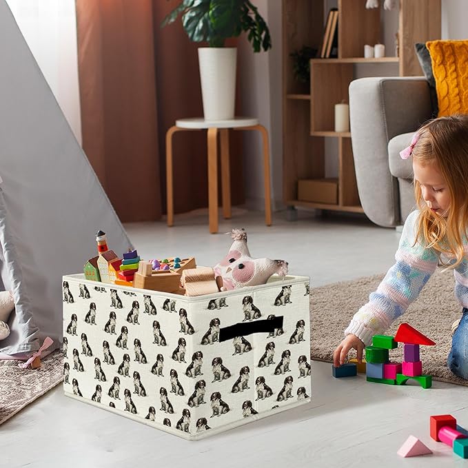 English Springer Spaniel Gifts Storage Bins & Boxes with Handles, Dog Mom Lovers Gifts Foldable Basket for Organizing, Dog Collapsible Storage Basket for Bedroom Bathroom Clothes Toys Books