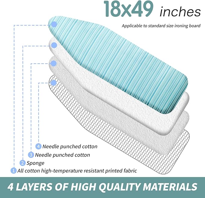 BNDX Ironing Board Cover with Padding 18" x 49" – Non-Slip, Heat-Resistant, Perfect for Busy Professionals, Working Parents, Sewing Studios – Ocean Breeze Stripes