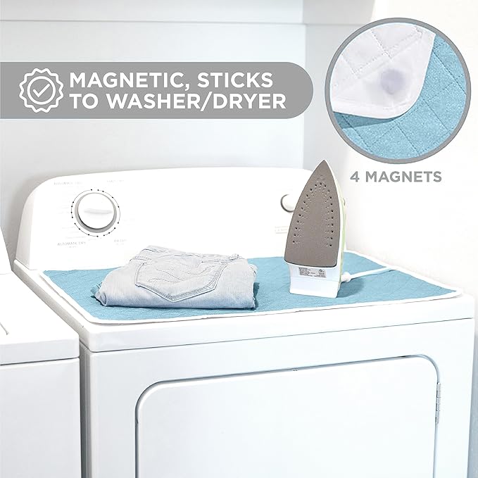 HOLDN’ STORAGE Ironing mat, Magnetic Laundry mat, 28.25” x 19”, Blue, Quilted, Washer and Dryer Countertop, Ironing pad