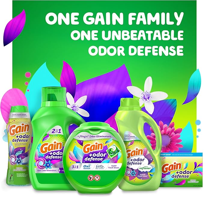 Gain Dryer Sheets Plus Odor Defense, Super Fresh Blast Scent, 120 Count, Helps fight static and odor, laundry sheets