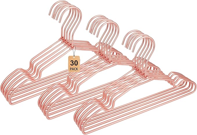 Rose Gold Metal Wire Baby Clothes Hangers,12.6” Children Coat Pants Non Slips Toddler Infant Newborn Kids Hangers, Space Saving Baby Clothes Hangers 30PCS