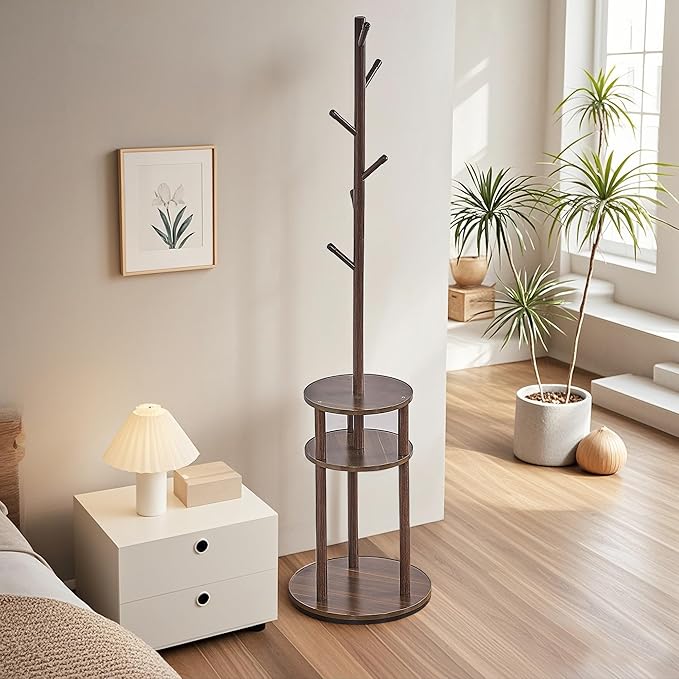VECELO Coat Rack Freestanding, Entryway Hanger Stand, Umbrella Holder
