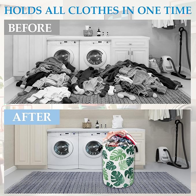 Palm Leaves Laundry Basket Collapsible Laundry Hamper Clothes Toy Storage Bin for Bathroom Bedroom Room Decor 16" X 20.8"