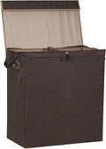 Household Essentials Double Laundry Hamper with Lid, Two Compartments for Easy Sorting with Removable Liner, Collapsible, Brown Linen 5614
