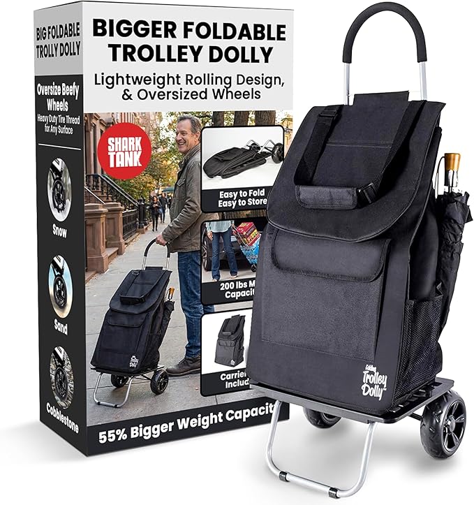 dbest products Bigger Trolley Dolly, Black Shopping Grocery Foldable Cart