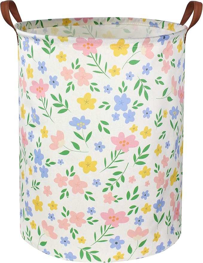 HIYAGON Girls Laundry hamper Baby Girl Hamper Kids Toy Storage Organizer Bins Gift Basket for Bedroom Decor(Flowers)