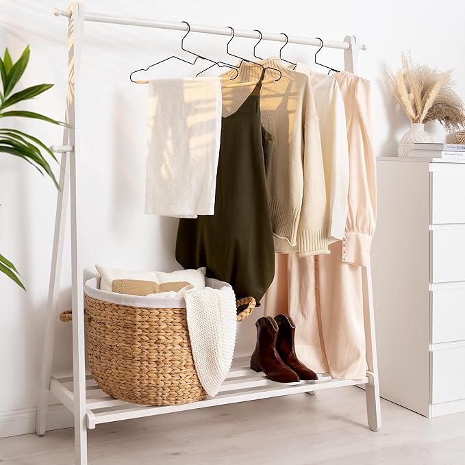 StorageWorks Wire Hangers with Wooden Bar, Heavy Duty Metal Hanger for Pants, Coats, Shirts, Jackets and Suits, 20 Pack