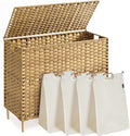 SONGMICS Laundry Hamper with Lid, 55.4 Gal. (210 L) PE Rattan Laundry Basket with Lid and Handles, Natural Material,Removable Machine Washable Liner, Goose Yellow ULCB224YE01