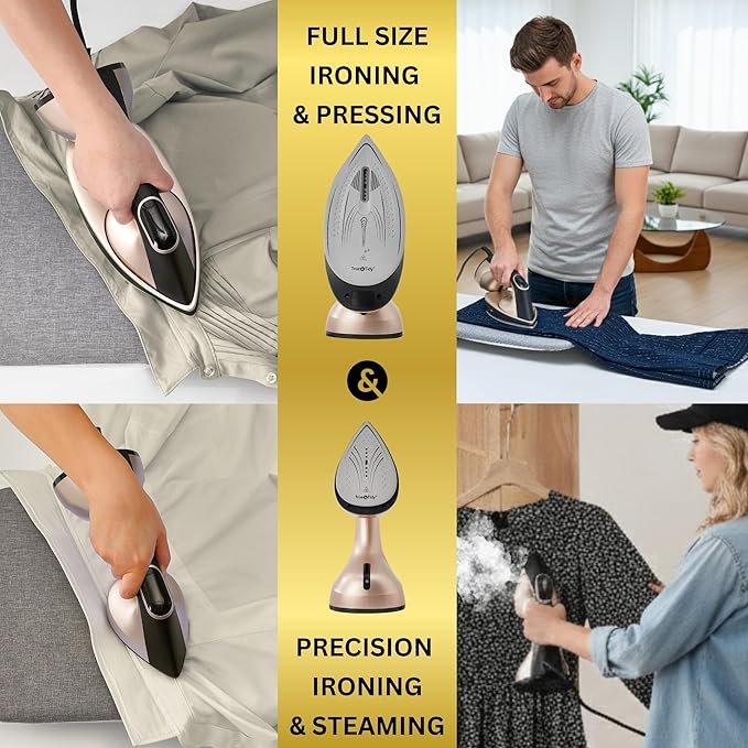 True & Tidy DuoPress XL 2-in-1 Clothes Steamer & Iron, 1600W Powerful Turbo Steam, Large Ceramic Plate, Smart Temperature Control, 3 Steam Modes