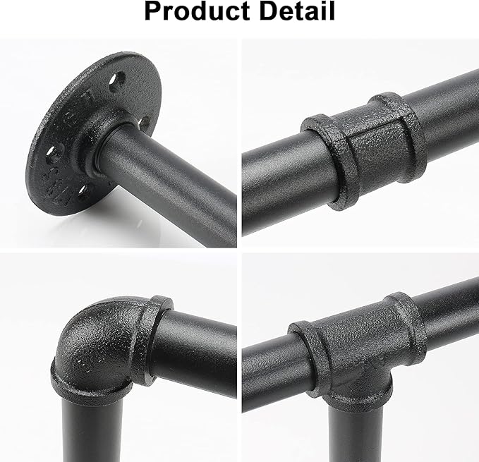 Industrial Iron Pipe Clothes Hanging Bar DIY Wall-Mounted Garment Rack Heavy Duty Clothing Rack for Bedroom, Laundry Room, Closet Storage (Black 60 inch)